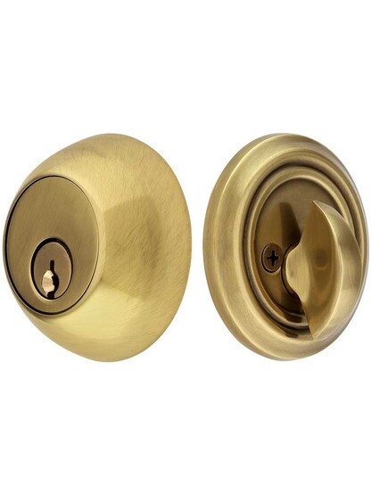 Solid Brass Single Cylinder Regular-Style Deadbolt in Antique Brass.